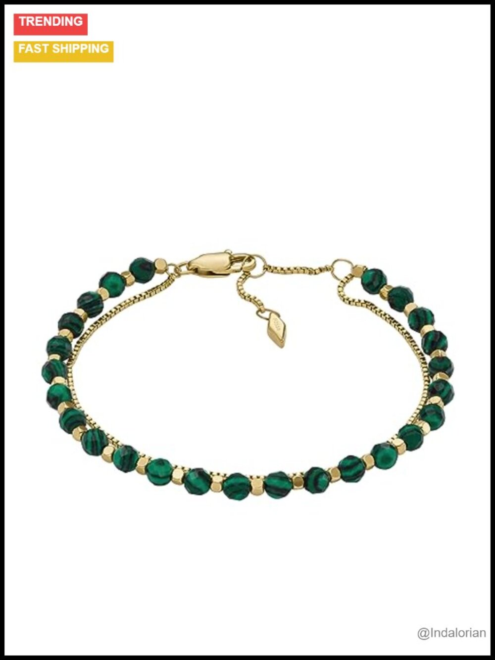 Fossil Women's Stainless Steel Beaded Bracelet Malachite Green